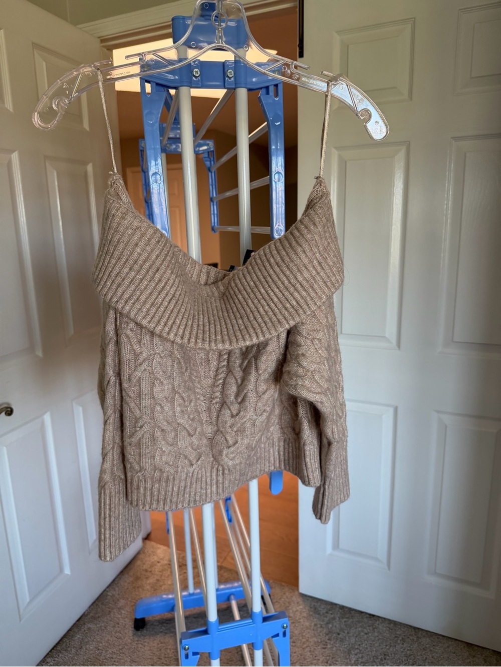 Express Off-the-Shoulder Cable Knit Sweater - Taupe